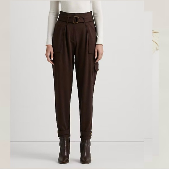 Lauren Ralph Lauren Pants - Lauren Ralph Lauren • Brown Belted Ponte Cargo Pants • Size 16 • NWT • MSRP $220
